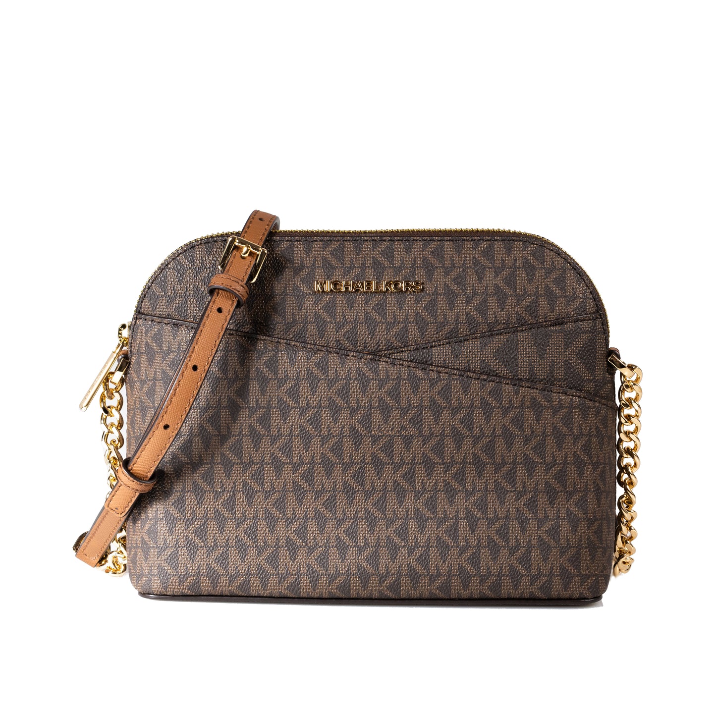 Michael Kors Jet Set Travel Medium Logo Brown Dome Crossbody Bag