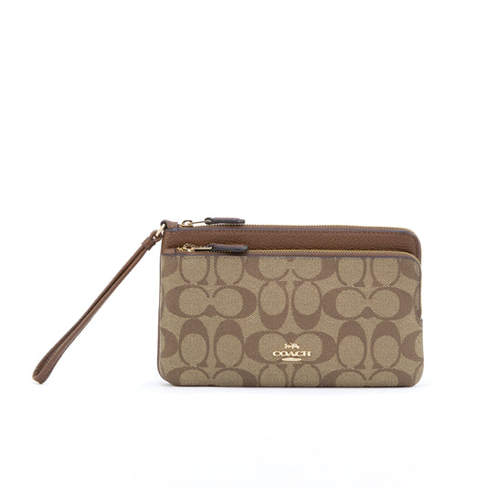 COACH C5576 DOUBLE ZIP WALLET KHAKI SADDLE 2