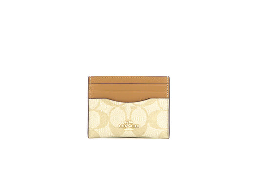 Coach Slim Id Card Case In Signature Canvas - Khaki / Light Saddle