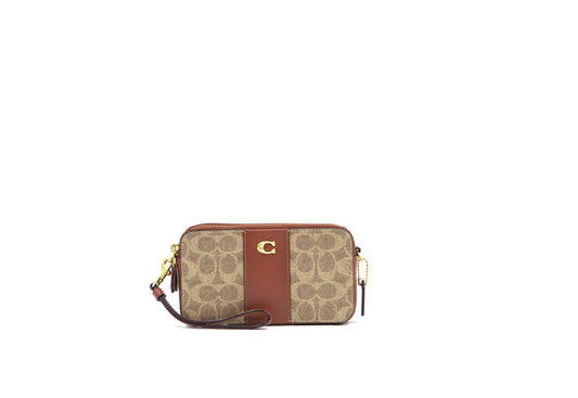COACH CH797 CARD CASE SIGNATURE KIRA CROSSBODY TAN/RUST