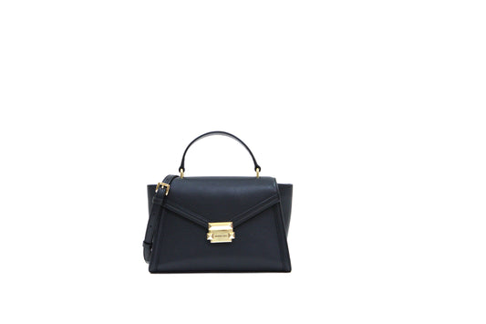 MICHAEL KORS 35R4GWHS2L WHITNEY MEDIUM FLAP TOP HANDLE SATCHEL BLACK