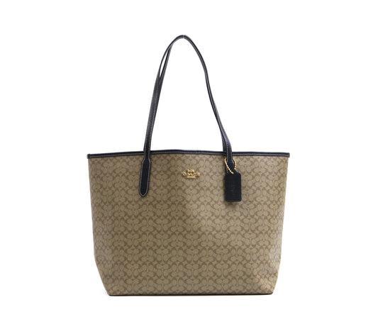 COACH CJ942 IMCBI SIGNATURE CITY TOTE KHAKI BLACK