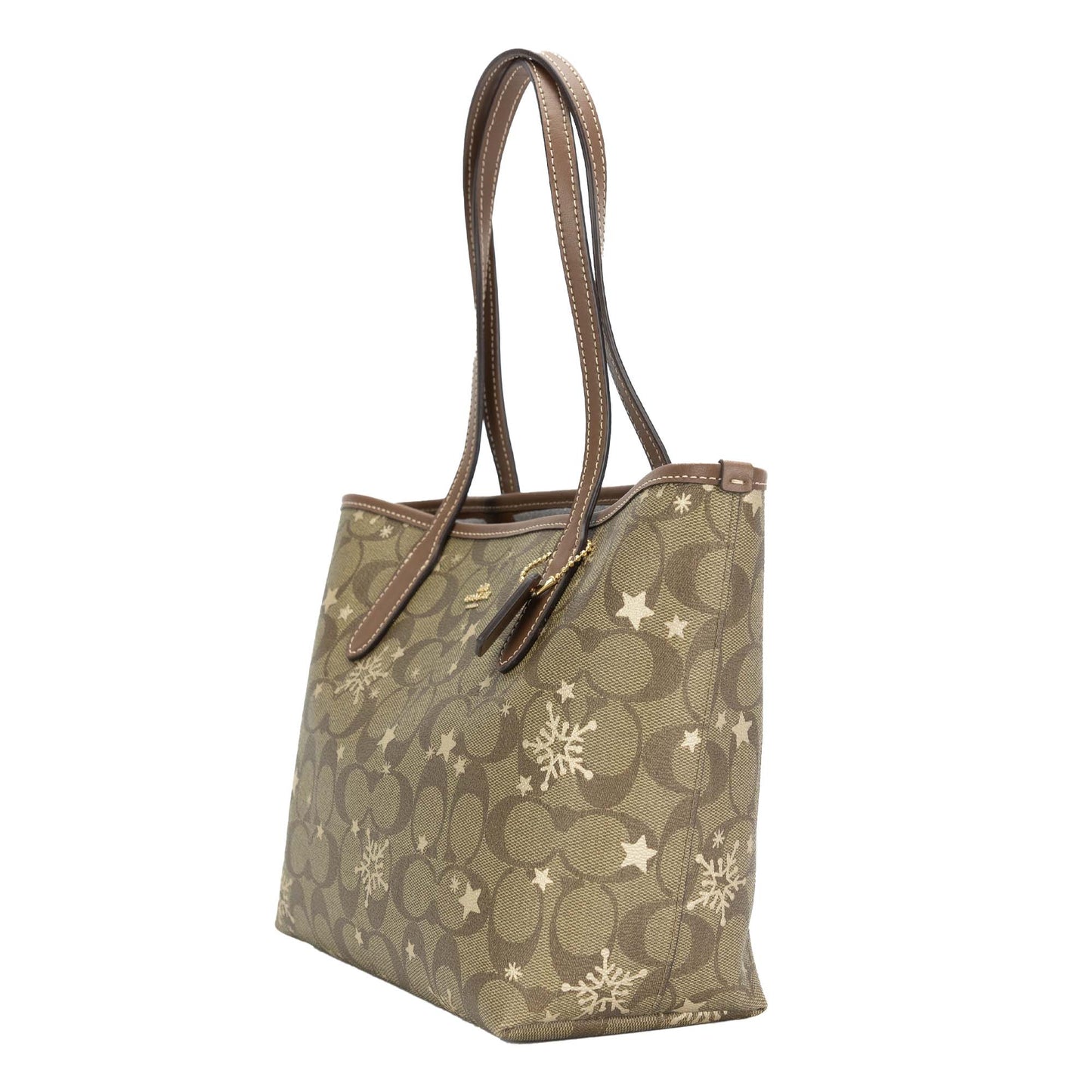 Coach Women's Mini City Tote In Signature Canvas With Star And Snowflake Print - Brown