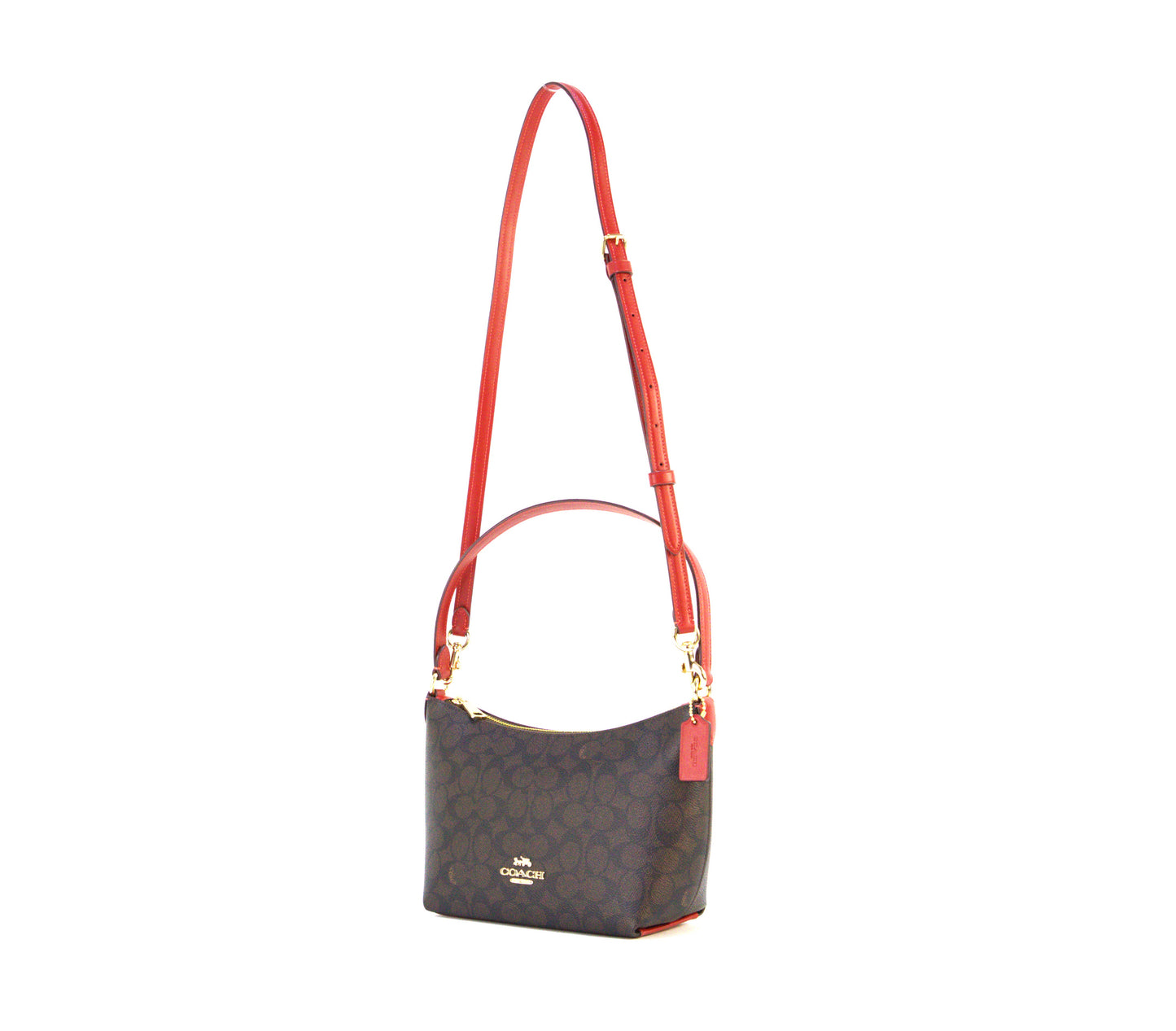 COACH CX610 SIG ZIP SHOULDER BAG WALNUT/BOLD RED