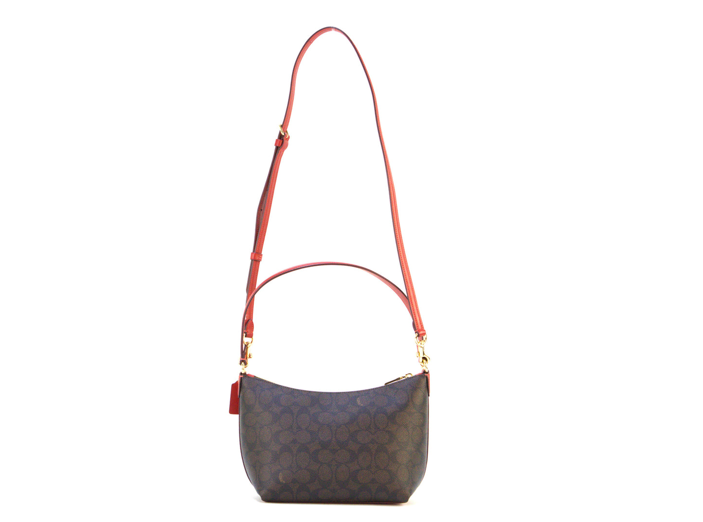 COACH CX610 SIG ZIP SHOULDER BAG WALNUT/BOLD RED