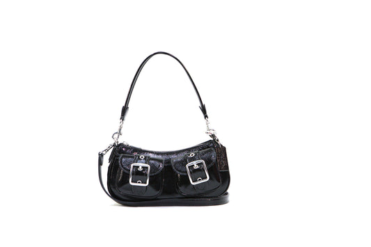 COACH CV943 CRNKL PTNT ASHTON SHOULDER BAG BLACK