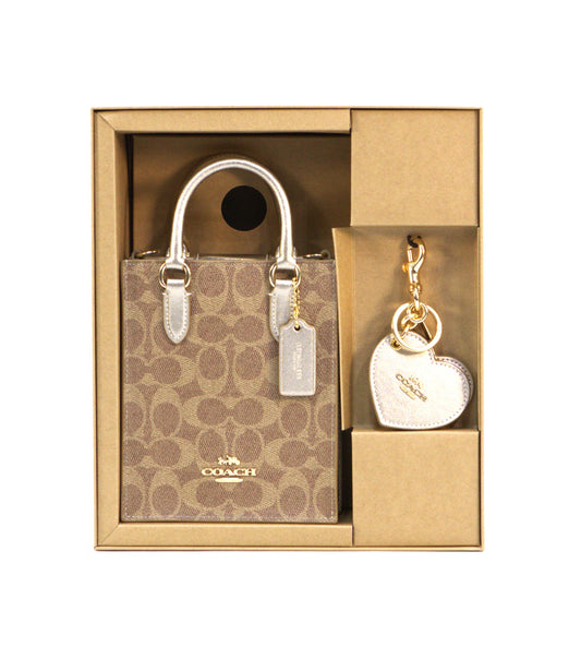 COACH CX188 BOXED MINI TOTE WITH CHARM TAN/LIGHT CHAMPAGNE