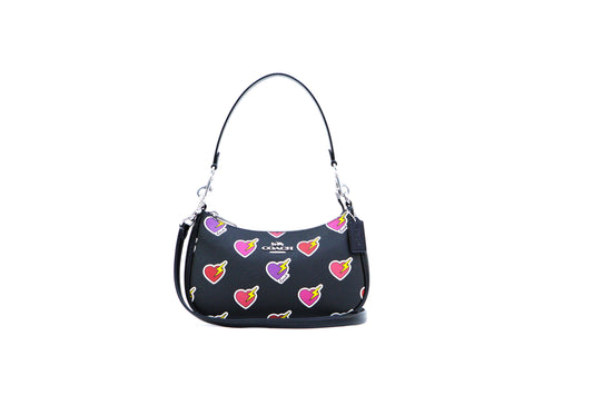 COACH CY346 HEART PRINT TERI SHOULDER BLACK MULTI