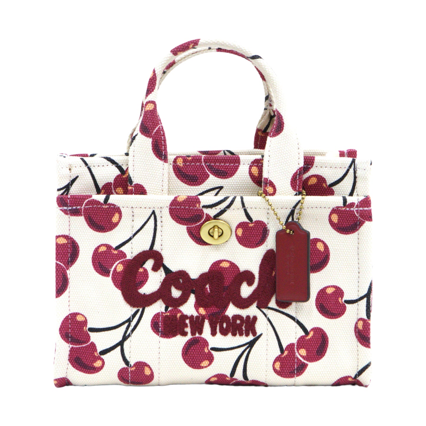 COACH CZ104 CHERRY PRINT CANVAS CARGO TOTE 20 CHALK MULTI