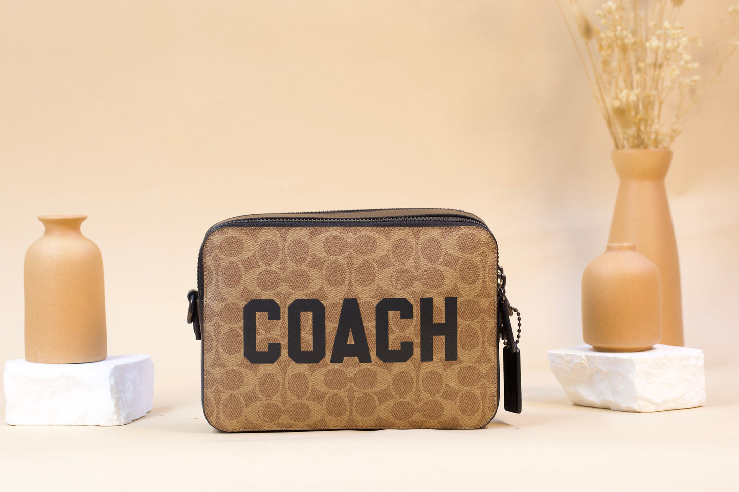 COACH CP136 CHARTER CROSSBODY 24 IN SIGNATURE COATED CANVAS TAN MULTI