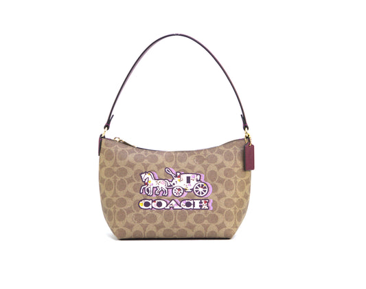 COACH CX588 HC PT ZIP SHB TAN/BLACK CHERRY