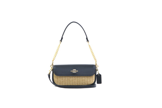 COACH CAN69 HAILEY FLAP BAG STRAW TOAST/BLACK