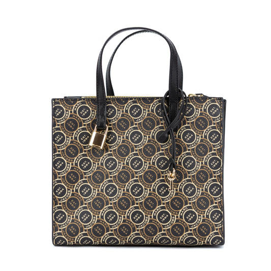 Marc Jacobs Mini Grind Signet Printed Leather Crossbody Tote Handbag Purse