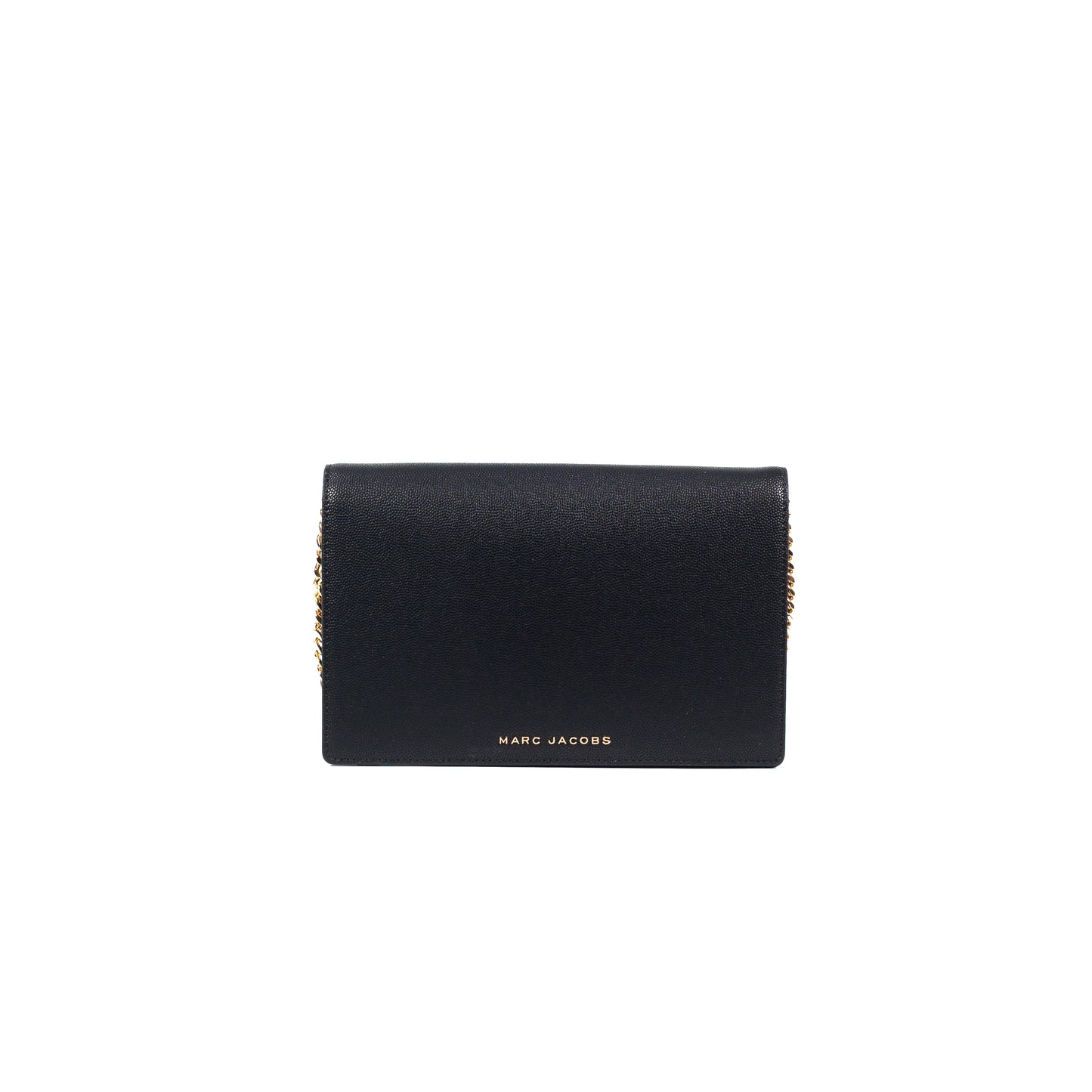 Marc Jacobs Women's Black Faux Leather Chain Crossbody Bag Snap-Flap Closure Goldtone Hardware Interior Card Slots Interior Slip Pockets Interior Zip Pocket Textile Lining Synthetic Material