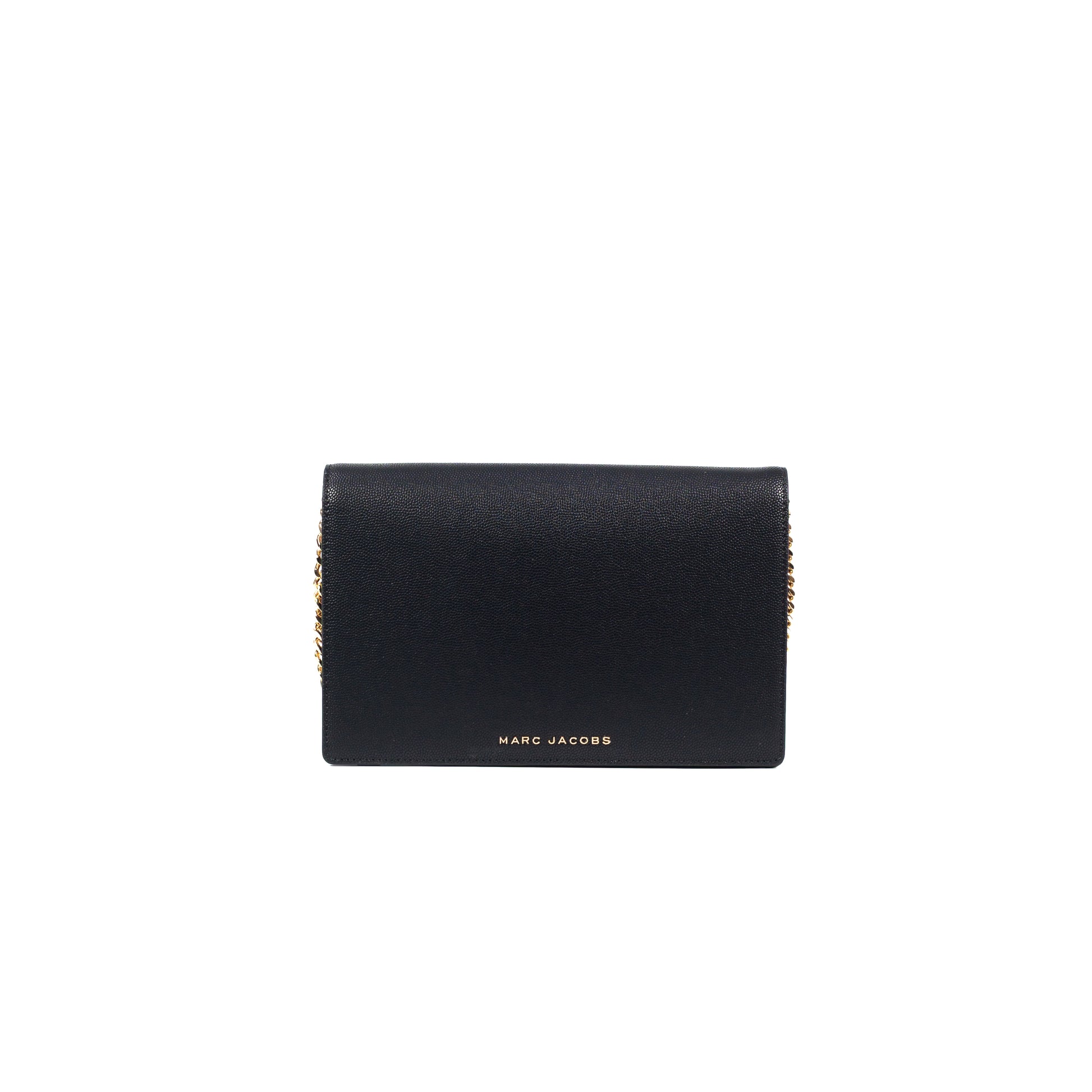 Marc Jacobs Women's Black Faux Leather Chain Crossbody Bag Snap-Flap Closure Goldtone Hardware Interior Card Slots Interior Slip Pockets Interior Zip Pocket Textile Lining Synthetic Material