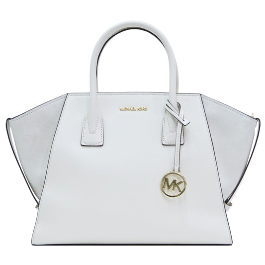 MICHAEL KORS 35F4G4VS3L AVRIL LARGE TOP ZIP SATCHEL LEATHER LIGHT CREAM