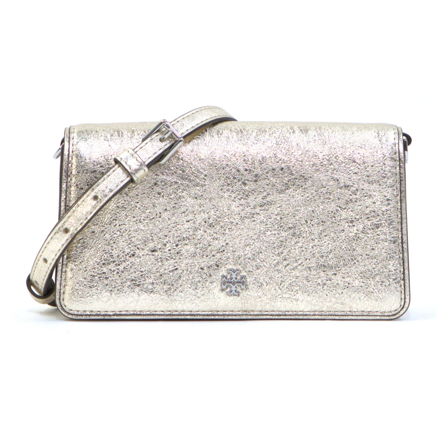 TORY BURCH 159471 EMERSON METALLIC MINI CROSSBODY WHITE GOLD