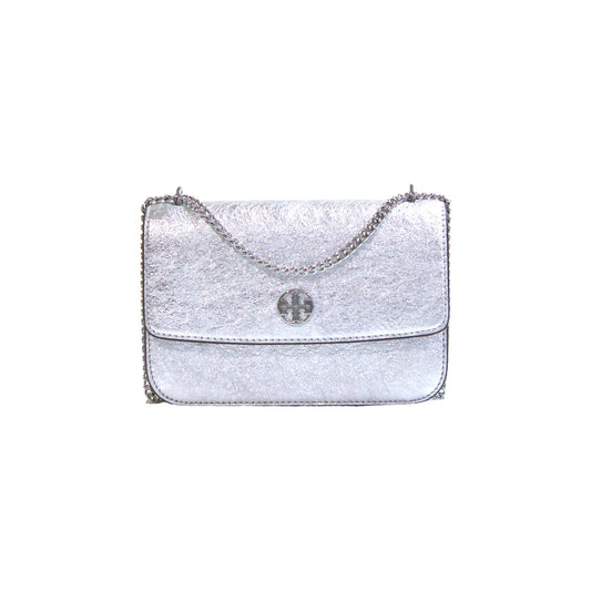 TORY BURCH 159975 METALLIC SHOULDER BAG SHINY SILVER