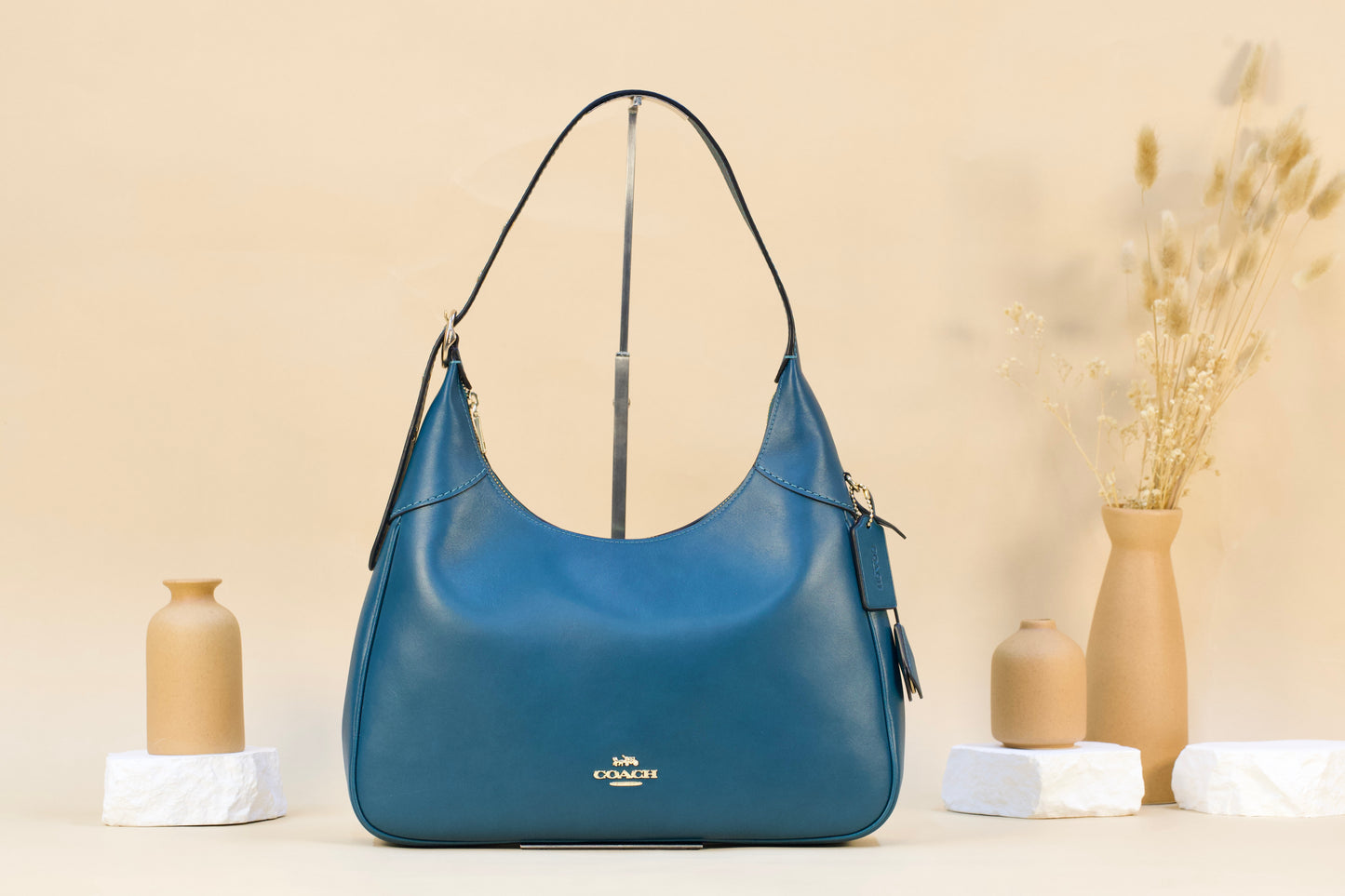 COACH CCE48 SMITH LEATHER ELLA SHOULDER BAG TEAL INK