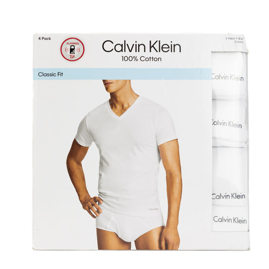 Calvin Klein Mens 4 Pack  Logo V-Neck Classic T-Shirts L - White
