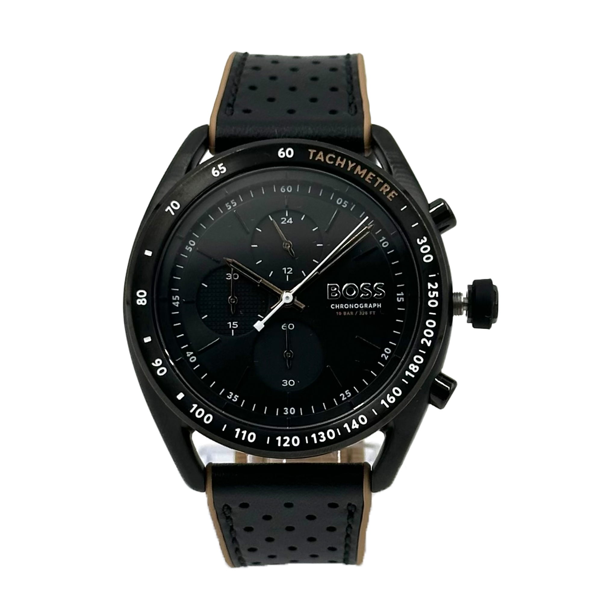 Hugo Boss Brown Silicone Black Dial Chronograph Men's Watch - 1514022