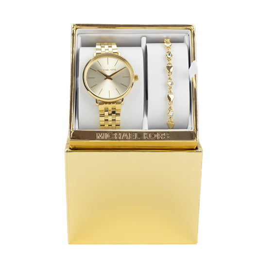 Michael Kors Women's Pyper Gold Tone Watch and Bracelet Gift Set - MK4495