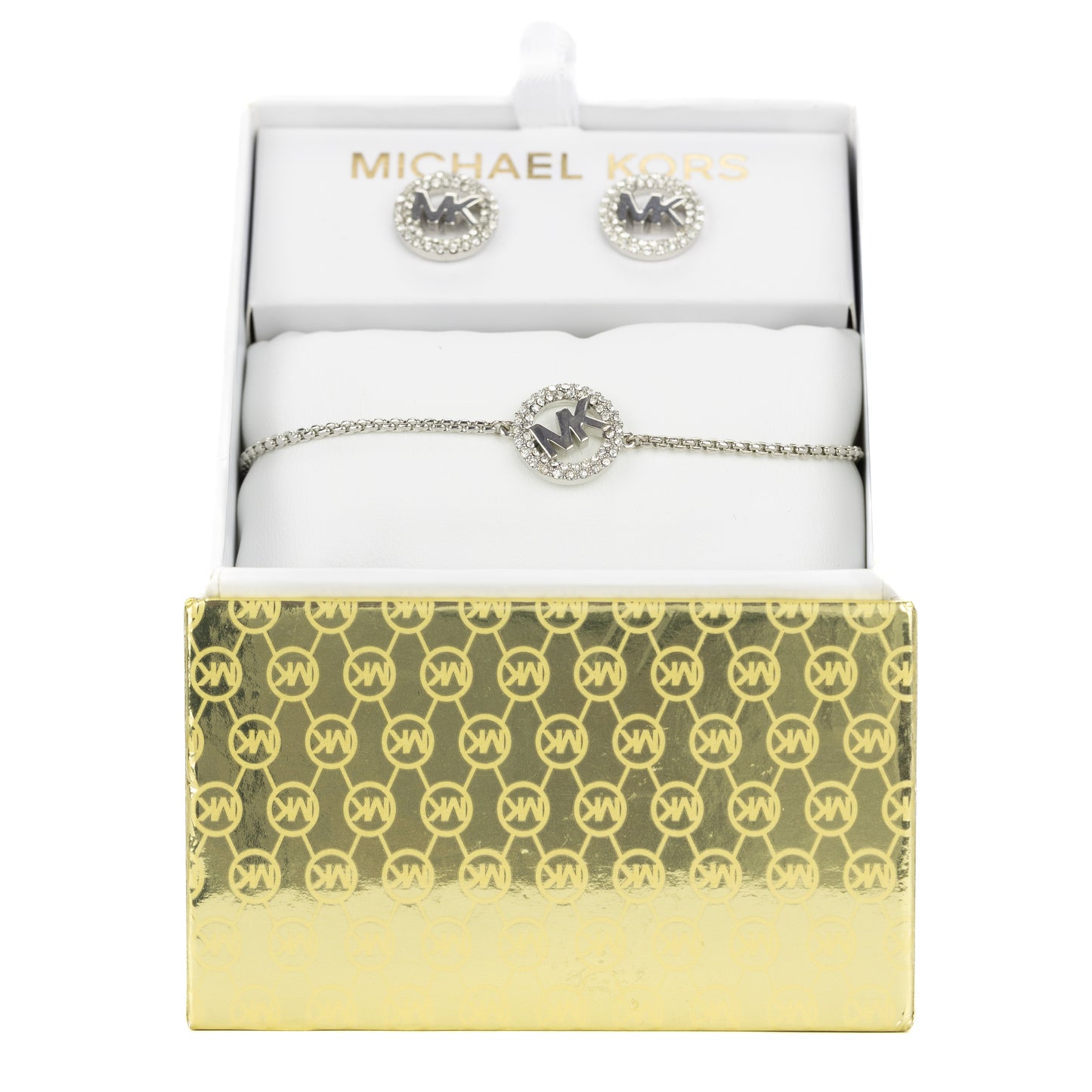 Michael Kors Gold-tone Pave' Slider Bracelet and Earring Set