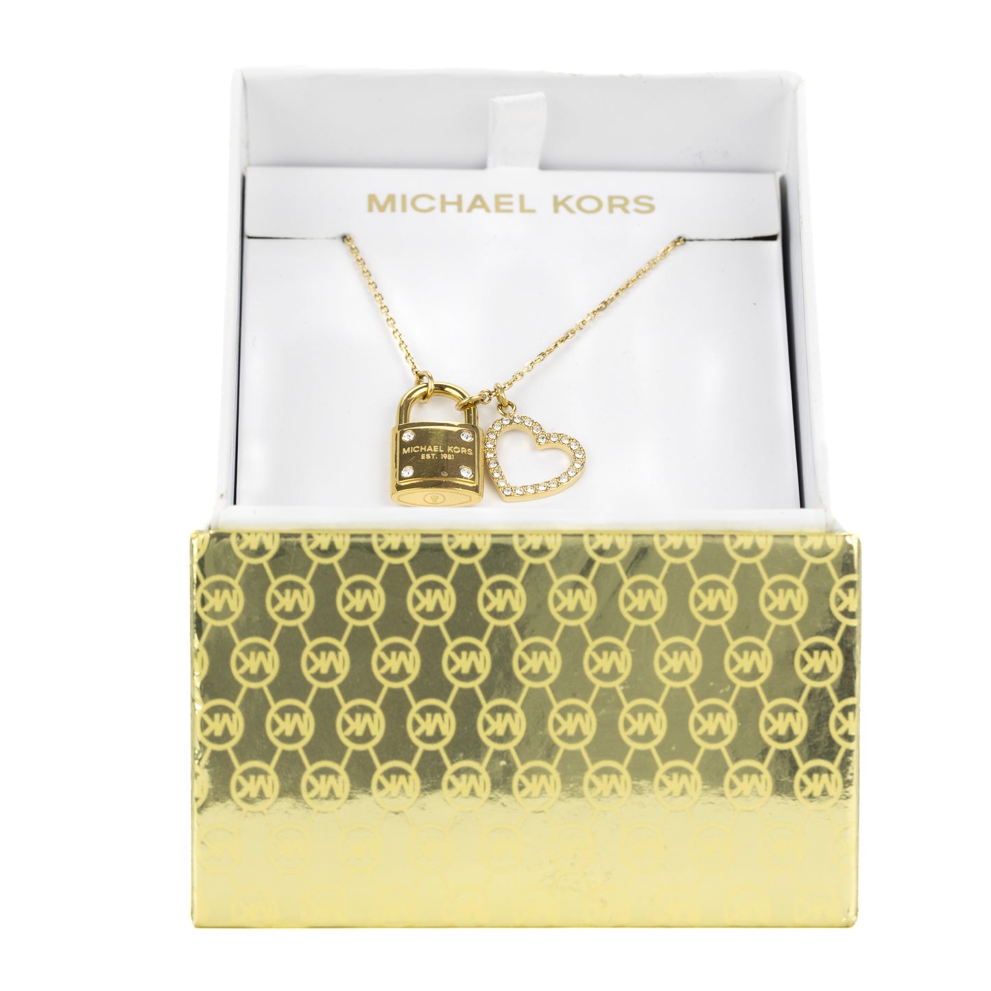 Michael Kors Padlock Pave Crystal Heart Pendant Gold Tone Necklace - MKJX7398710