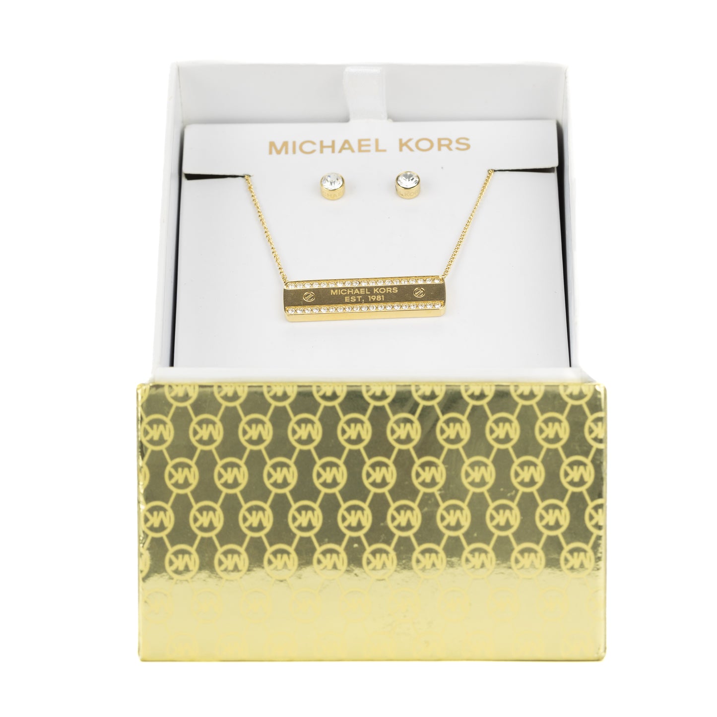 Michael Kors Gold Bar Earrings and Necklace Set