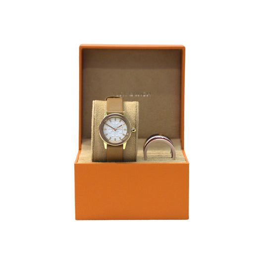 Tory Burch Gigi Goldtone Stainless Steel & Leather Strap Watch Gift Set -TBW2031