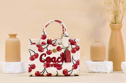 COACH CZ104 CHERRY PRINT CANVAS CARGO TOTE 20 CHALK MULTI