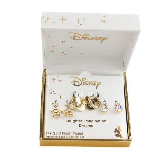 Disney Women's Minnie Mouse 14K Gold Plated Interchangeable Huggie Crystal Earring Set
