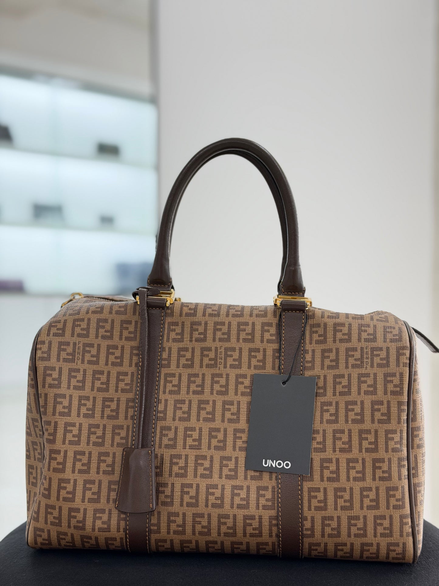 Fendi Brown Zucchino Coated Canvas Forever Bauletto Boston Bag