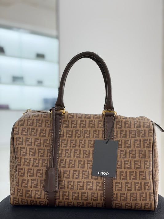 Fendi Brown Zucchino Coated Canvas Forever Bauletto Boston Bag