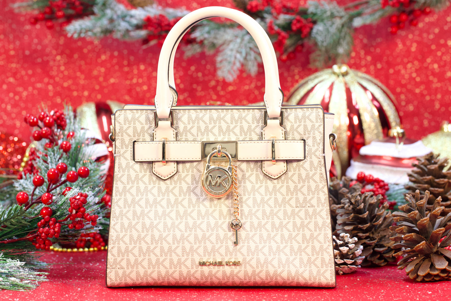 MICHAEL KORS 35F1GHMS1B HAMILTON SMALL SATCHEL LIGHT CREAM MULTI