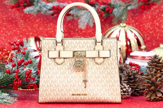 MICHAEL KORS 35F1GHMS1B HAMILTON SMALL SATCHEL LIGHT CREAM MULTI