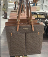 Michael Kors Jet Set Medium Logo Pocket Tote Bag brown