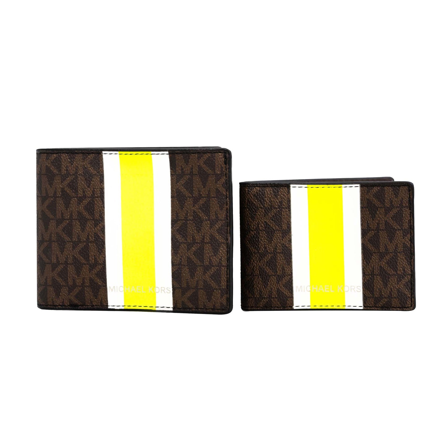 Michael Kors Bifold 3 in 1 Wallet Box Set Brown Neon Green Logo