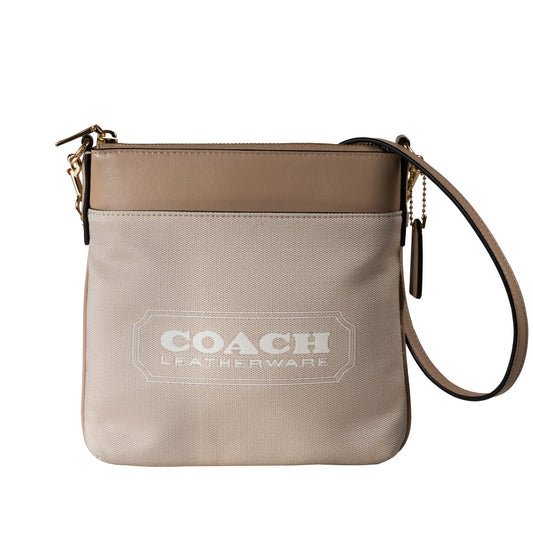 Coach Kitt Messenger Crossbody With Coach Badge Jacquard and Refined Calf Leather Inside Open Pocket Detachable Strap