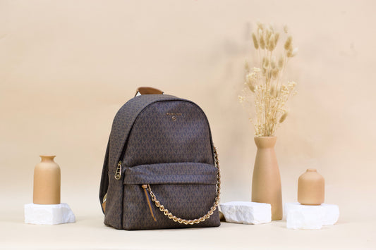 MICHAEL KORS SLATER 30T0G04B6B MEDIUM LOGO BACKPACK- BRN/ACORN