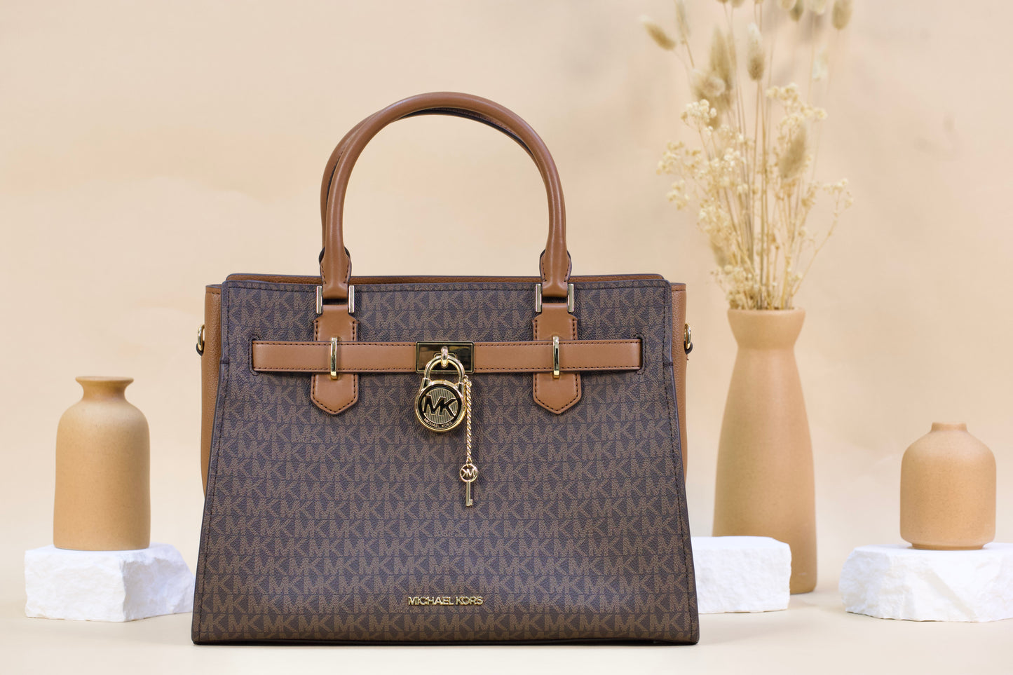 MICHAEL KORS HAMILTON 35F1GHMS2B MEDIUM SATCHEL BROWN