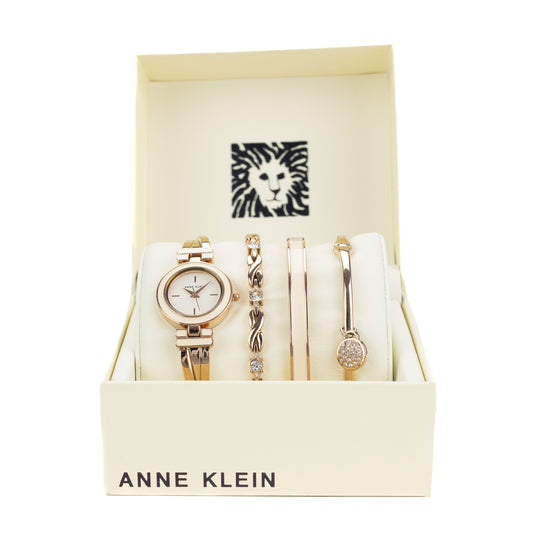 Anne Klein Women's Bangle Watch and Premium Crystal Accented Bracelet Set - AK/3284LPST