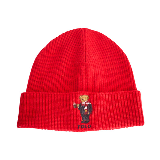 Polo Ralph Lauren DENIM BEAR Cuffed Beanie, Hat, Red, One Size